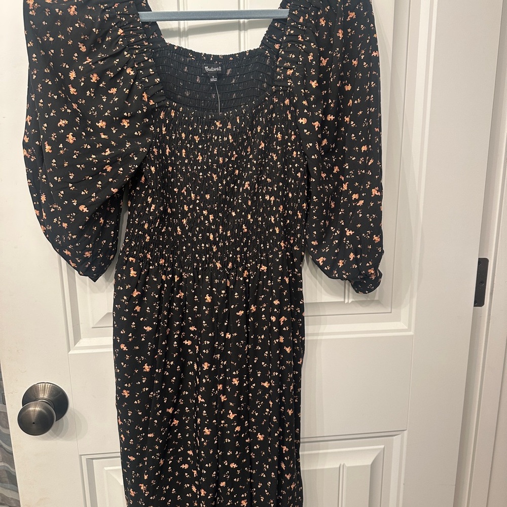 NWT- Madewell  Black Floral elbow length jumpsuit